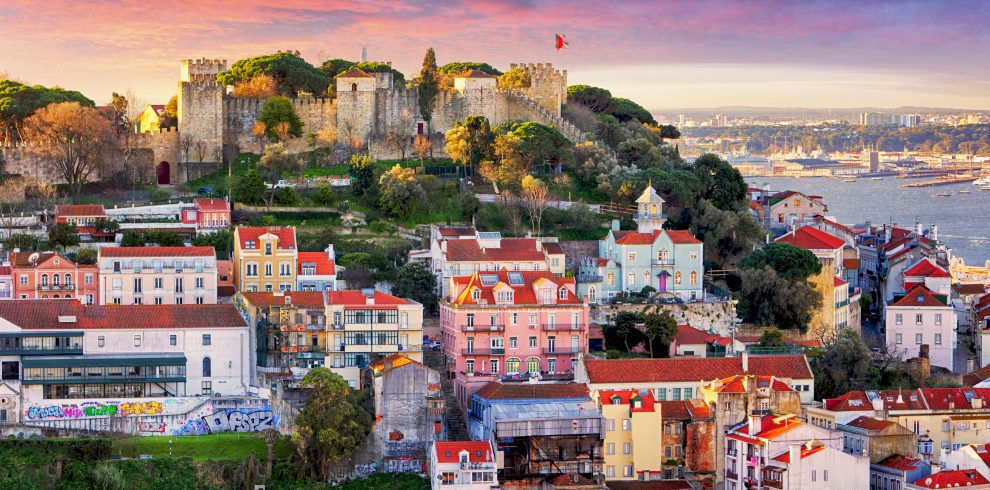 Lisbon, Portugal skyline with Sao Jorge Castle
